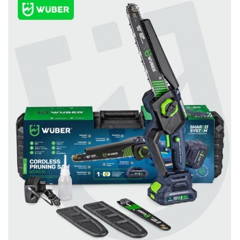 Akumuliatorinis mini grandininis pjūklas WUBER 8" 10" su 2.0Ah baterija 20V